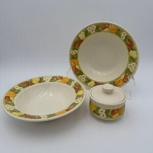 Vtg Vegetable Bowls & Sugar Bowl Della Robbia by Metlox Vernonware USA Dinner